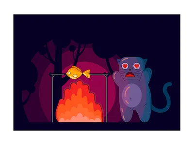 The cat is dreaming about the fish vector illustration animal cartoon cat character cute drawing dream fish food forest illustration love vector