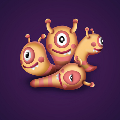 4 Caterpillar Brothers 2d character 3d art adobe photoshop art cartoon cartoon character character design colorful design digital painting drawing illustration