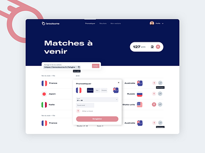 Laroutourne — Rugby 🏉 bet betting clean contest desktop laroutourne minimal prediction rugby soccer sport sports branding ui website world cup