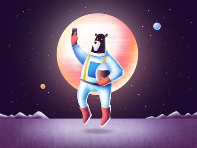 Selfie in Space bear character digitalart illustration procreate procreateapp selfie space