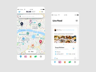 Blue Sky mobile app activities activity feed app community events ios iphone lifestyle mobile app people ui ux