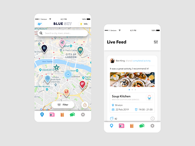 Blue Sky mobile app activities activity feed app community events ios iphone lifestyle mobile app people ui ux