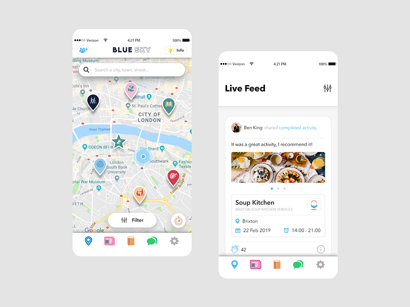 Blue Sky mobile app activities activity feed app community events ios iphone lifestyle mobile app people ui ux
