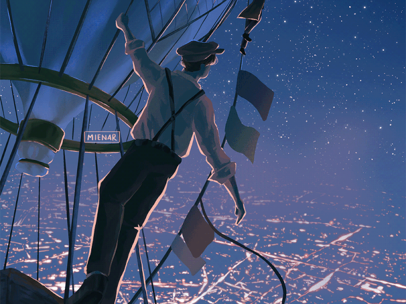 "Reaching for the Stars", Animated GIF by Mienar animated gif animatedgif animation animation 2d backgrounds backgrouns art environments illustration illustration art scenery
