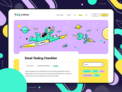 Mailtrap Blog top illustration blog clean concept cosmonaut cosmos design email flat graphic illustration interface planet simple vector vivid