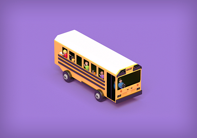 School Supply Drive 3d 3d illustration bus characters design education kids maya purple school school supplies vray