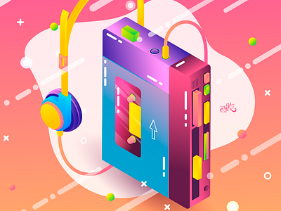 Walkman design erikdgmx graphic design headphones illustration illustrator isometric isometric art isometric design isometric illustration isometry music retro sony vector walkman