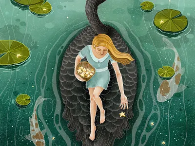 Upon The Black Swan artwork design fish illustration illustration art illustration design painting pond swan