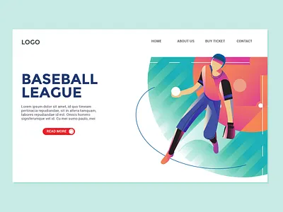 Baseball landing page design detail flat gradation illustration minimal poster art vector web website