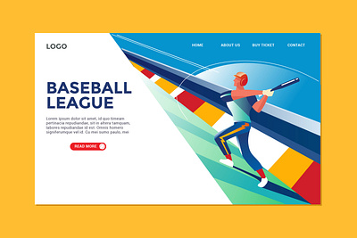 Baseball landing page design detail flat gradation illustration minimal poster art ui vector website