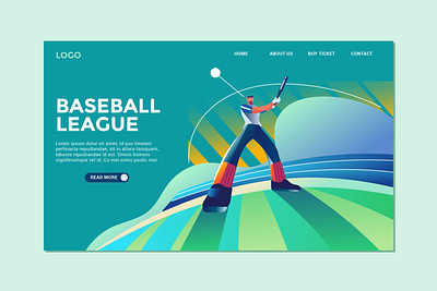 Baseball landing page design detail gradation handdrawn illustration minimal poster art vector web website