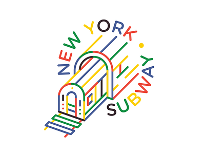 New York Subway 2d badge blue branding city color design flat green icon illustration logo new york rainbow red subway tunnel typography vector yellow