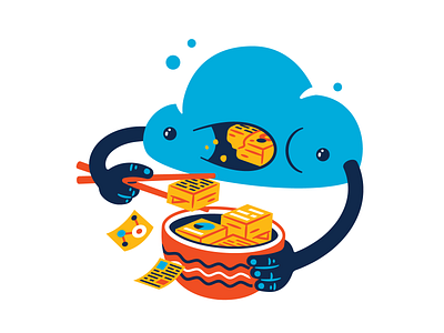 Uploading bowl characterdesign chopsticks cloud data eat engulf gobble illustration illustrator montpellier sheets thierry fousse uploader uploading