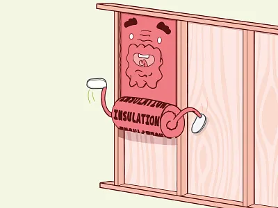 Insulation Install brand brand design cartoon check contractor fireart focuslab illustration illustrator install insulation motion pink ramotion texture ueno vector vector art wood