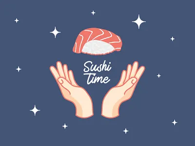 Sushi Time art colors design drawing flat hand illustration illustration art stars sushi sushi logo sushi roll time vector