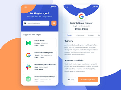 Job search and career builder APP android concept design experience interface ios job mobile search ui ux