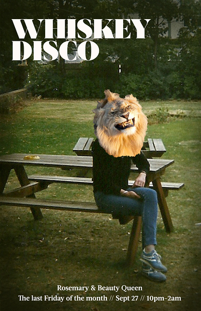 Whiskey Disco collage design lion party party flyer