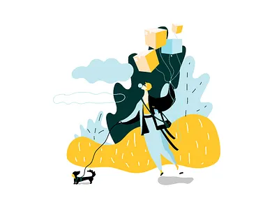 The box was delivered! blue box character girl illustraion shipping shipping app