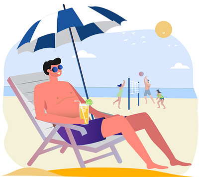 Holiday Illustration beach characterdesign characters creative digital art fun graphic art holiday illustration love man popular illustration relax sunbath travel