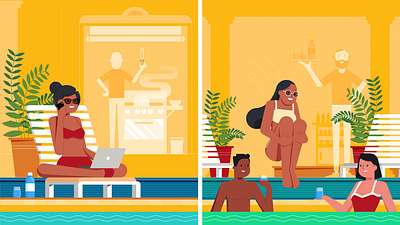 pool party :) advert characters design party people retro style vector