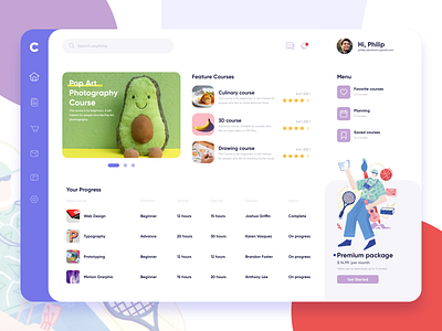 Course Dashboard app clean course dashboad design ecommerce homepage illustration popular service ui website