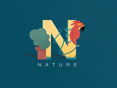 Nature design drawing flat design illustration nature parrot tree typography warm