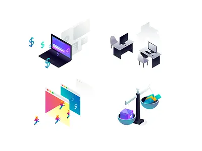 Isometric icons 3d cash figma illustration isometric laptop money vector