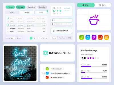 Datassential - UI Components - Branding animate branding clean dark dark mode design design system food food data light light mode modern product product design prototype restaurant ui ui components vibrant