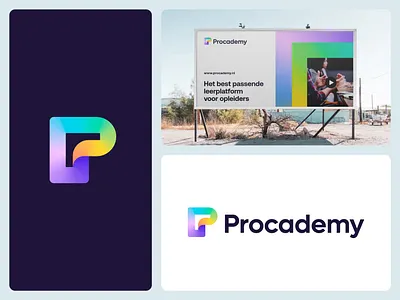 Procademy logo design academy arrow branding e learning gradient growth icon learn learning logo mark monogram negative space progress school student study technology