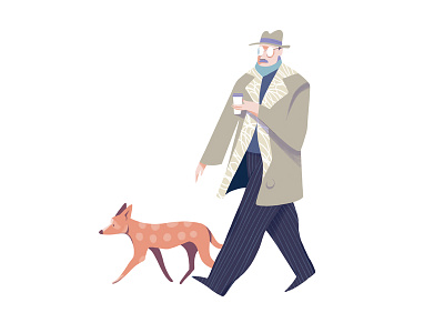 Early morning walk character characterdesign coffee dog illustration man walk