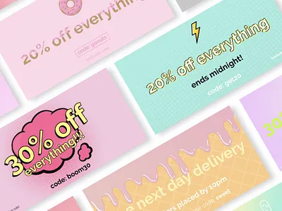 Promotional Hero Graphics for Vavavoom.ie branding bright color contemporary e commerce ecommerce fashion fashion app fashion brand fun graphic design hero banner hero image home screen landing page promotion ui