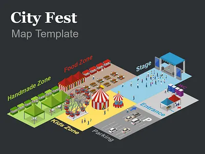 city fest map template 2.5d illustration isometric template vector