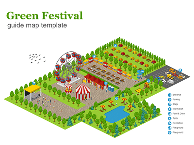 green festival map template 2.5d illustration isometric template vector