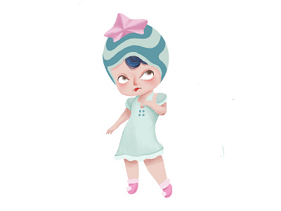 Retro future science fiction style cartoon character daughter girl illustration minii