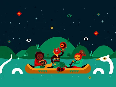 Illustration for INAYA festival identity animal boat character design ethno goa hippie illustration miracle music nature night psychedelic sky tribal vector vector illustration water