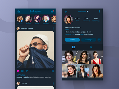 Instagram Dark Mode Version app clean dark darkmode design feed instagram mobile profile ui