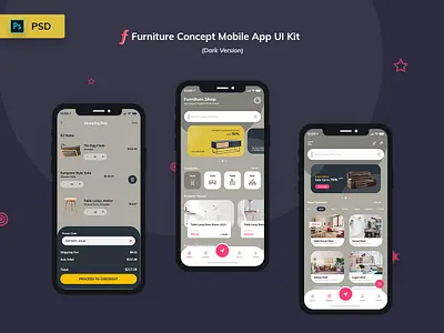 Furniture App UI Kit Dark Version analyze android darkversion furniture ios mobileapp products sales shop statistics uikit