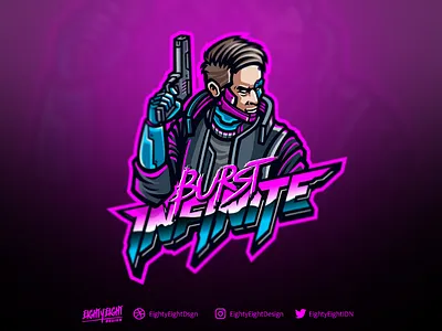 BURST INFINITE cyberpunk cyborg esportlogo esports gaming gaminglogo illustration logo mascot character mascot design mascot logo mixer neon poppunk sportlogo streamer streamerlogo twitch twitch logo