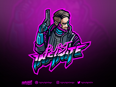 BURST INFINITE cyberpunk cyborg esportlogo esports gaming gaminglogo illustration logo mascot character mascot design mascot logo mixer neon poppunk sportlogo streamer streamerlogo twitch twitch logo