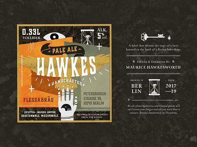 Hawkes Handcrafted Label alcohol apothecary beer beer art beer branding beer can beer label berlin branding brewing german germany illustration magic packaging palate pale ale sticker textural