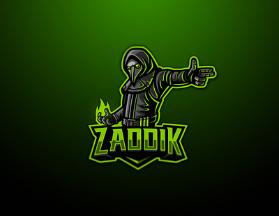 Zaddik dmitry krino esports logo esports logos finger fire gun hood mascot logo mask pistol plague doctor