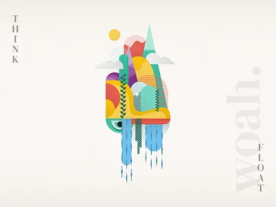 Think / Float abstract art colorful illustration typography