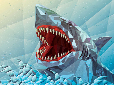 HANGRY! angry animal deep sea digitalart faceted fish geometric art hungry illustration killer lowpolyart nature ocean sea sea animals shark vector vector art wave wild