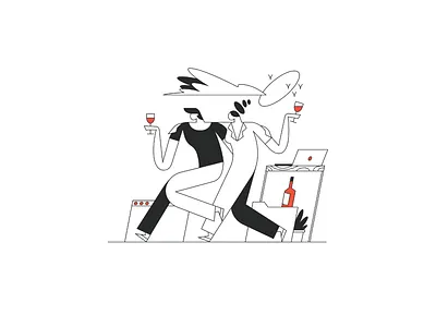 Friday Drinks bird cloud desk folder laptop man plant sun window wine woman