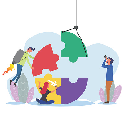 Teamwork and partnership background banner brainstorming building business businessman cartoon challenge collaboration communication concept connection consulting corporate creative creativity design development flat graphic