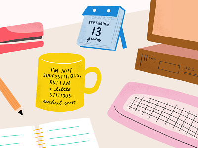 Little Stitious calendar desk friday the 13th illustration michael scott mug the office