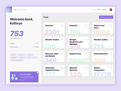 Pools — UI exploration bold cards pools purple