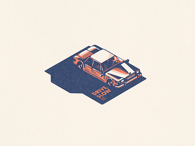 Drive Slow illustration isometric minimal retro vintage