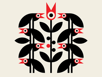 Crowbar abstract design birds black branding design geometric identity illustration red santa monica vector