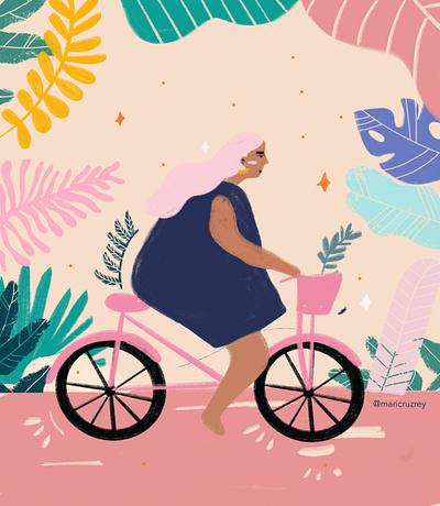 Cool girl on a Bike bike colorfull doodle flowers girl graphic graphic design illustration illustrator procreate